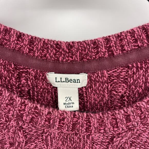 L. L. Bean cotton cable knit Heather crewneck pullover Fisherman sweater sz 2X - Picture 6 of 7